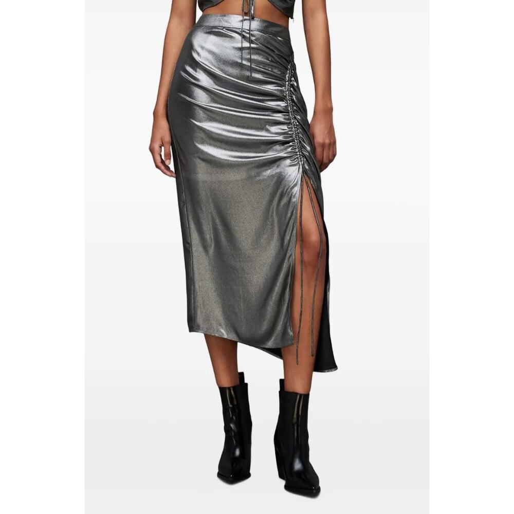 All Saints Metallic Gray Midi Skirt